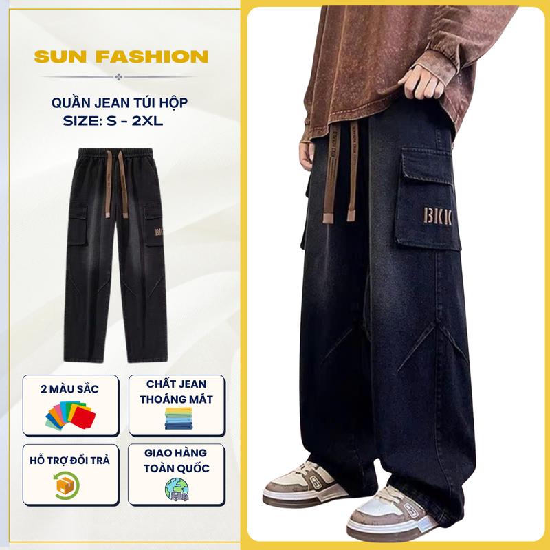 Quần jean ống rộng nam nữ túi hộp SUN 115 Đen Than basic thoải mái trẻ trung năng động phong cách Hàn Quốc