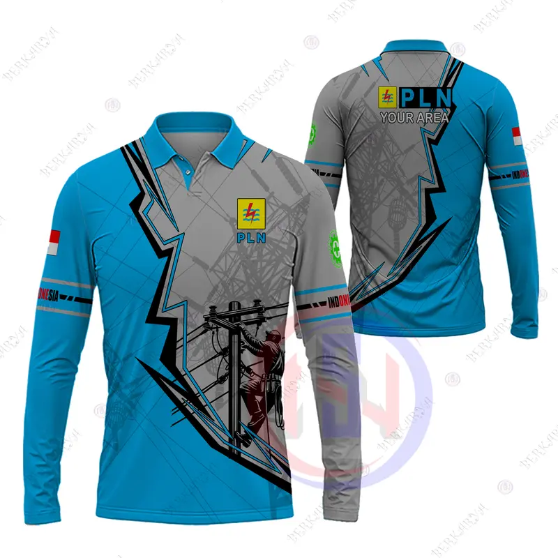 Baju PLN Kaos Polo Pria Jersey PLN Listrik Indonesia Fullprint Baju Kaos PLN Fullprint lengan panjang Atasan Kerah 5