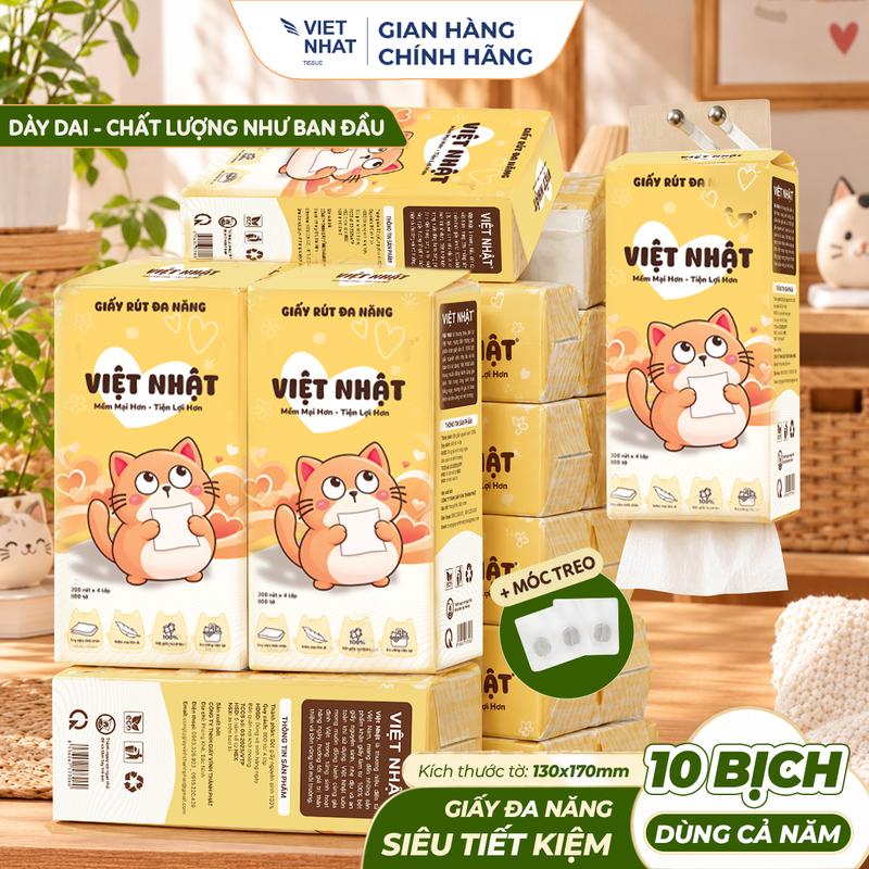 [GIÁ SỐC – THÙNG 10 BỊCH GIẤY MÈO CAM] Giấy Rút Việt Nhật 4 Lớp Siêu Dai 200 lần rút 800 tờ 170*130 mm  – Đa Năng, Không Bụi Mịn, Đạt Tiêu Chuẩn Chất Lượng