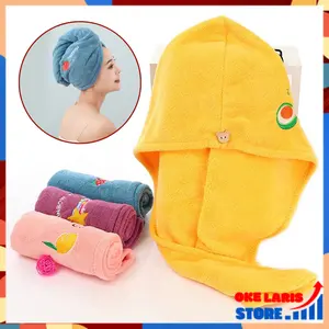 OLS Handuk Keramas Cepat Kering Highquality Motif Lucu Handuk Rambut Kancing Kramas