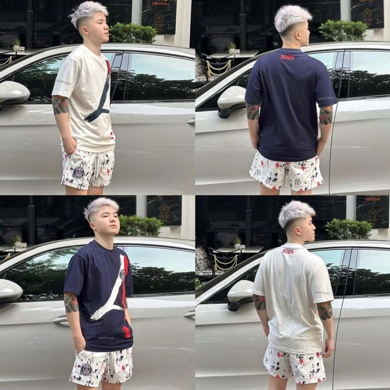 Set Cộc Tay Paris Chữ A Quần Trắng Full Hoạ Tiết Form Chuẩn SC - Bộ Quần Áo Cộc Nam Nữ Vải Thoáng Mát