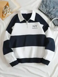 Sweater Rugby Salur Ny Brooklyn Unisex Pria Dan Wanita Sablon