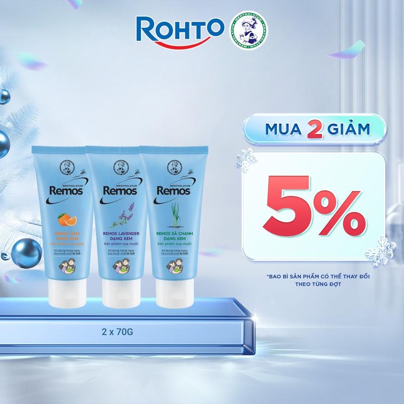 Livestream Combo 2 x Kem chống muỗi Rohto Metholatum Remos 70g Hương Sả Chanh Hương Lavender Hương Cam