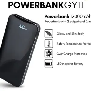 Powerbank 12000 mah dual input type C & Micro dual USB output led power display