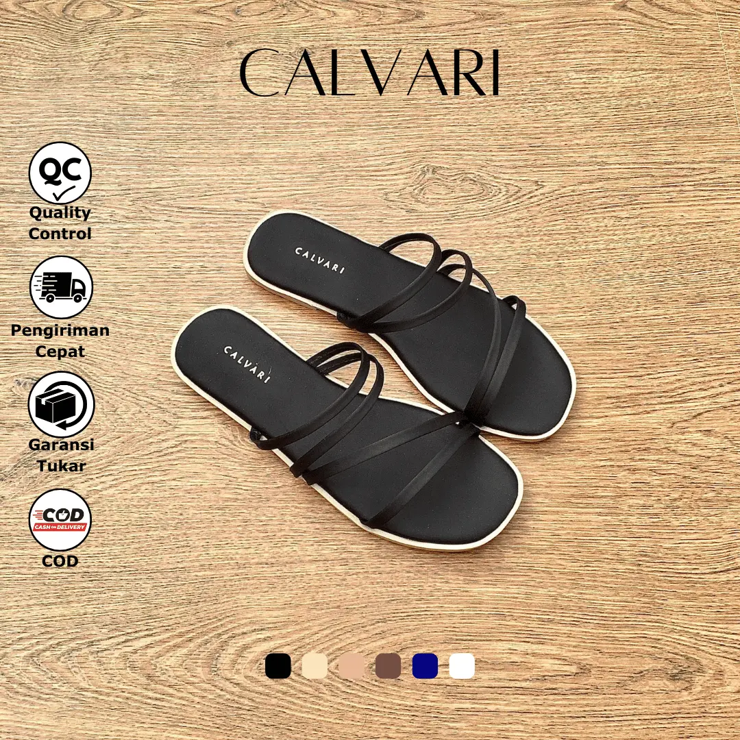 Sandal Wanita STACY by Calvari Sendal Kekinian Model Warna Coklat Satin Sutra Anti-Slip Sendal