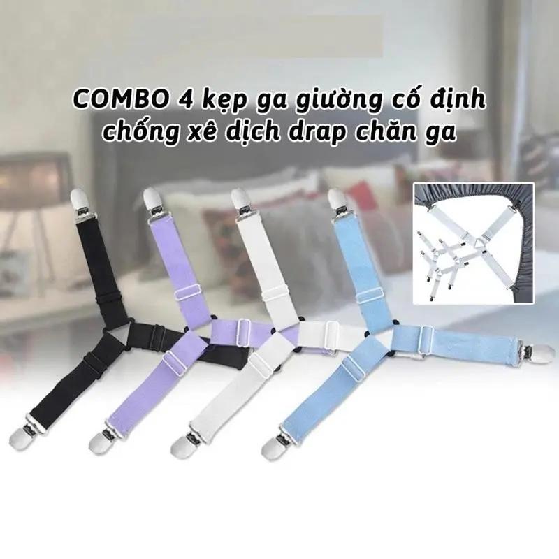 COMBO 4 Kẹp Ga Giường Cố Định Chống Xê Dịch 3 Chấu Tiện Lợi Dây Thun Co Giãn +…