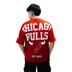 PROMISE Kaos Boxy Pria Oversize Chicago Bulls  Baju Oblong Hitam Distro Oversized unisex Pendek Katun Combed 24s Buy 2 Free Gantungan Kunci Oversize Outfit Cowok