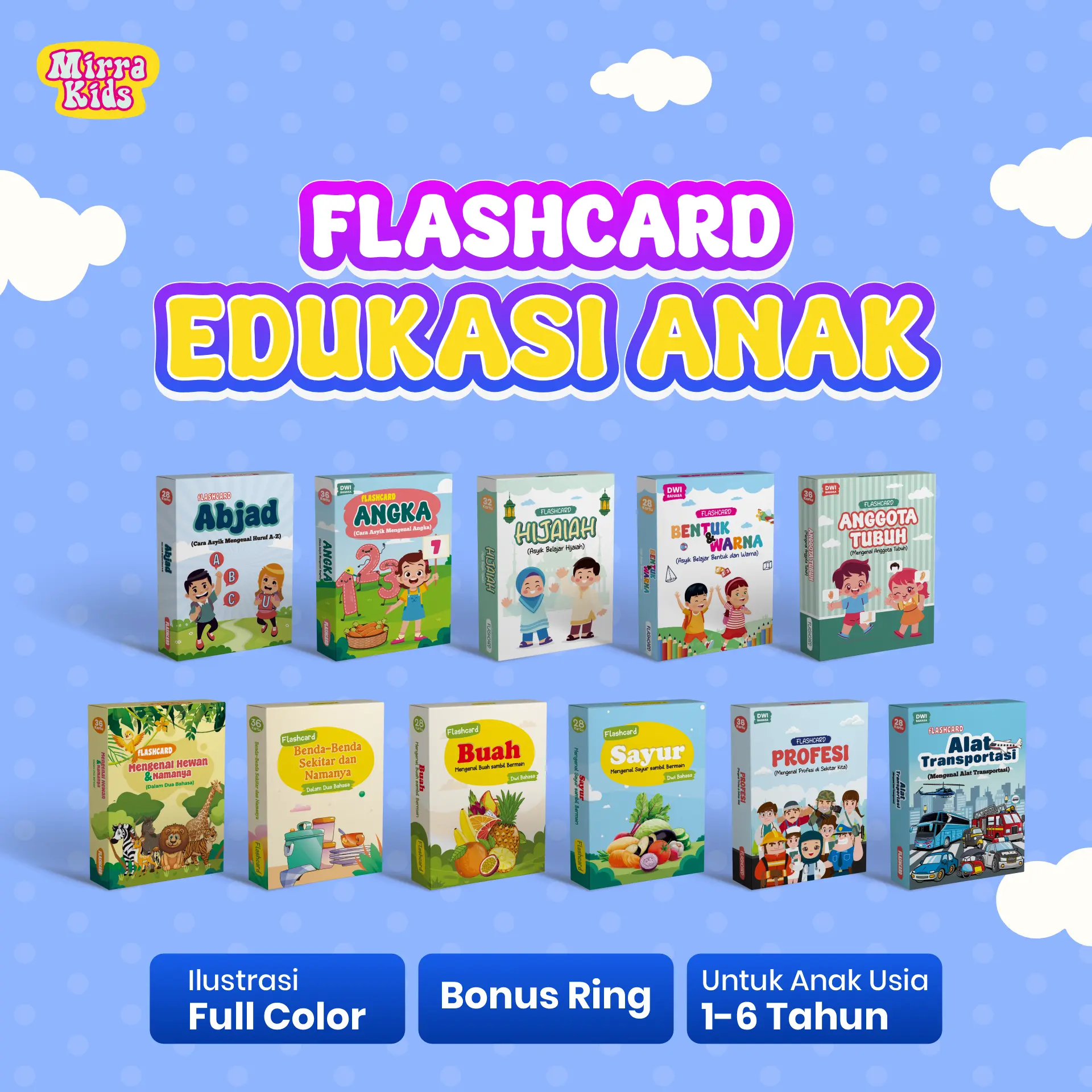 Flashcard Edukasi Anak | Flash card Mainan Edukasi Anak | 2 Bahasa | Kertas Ivory 310 Gram