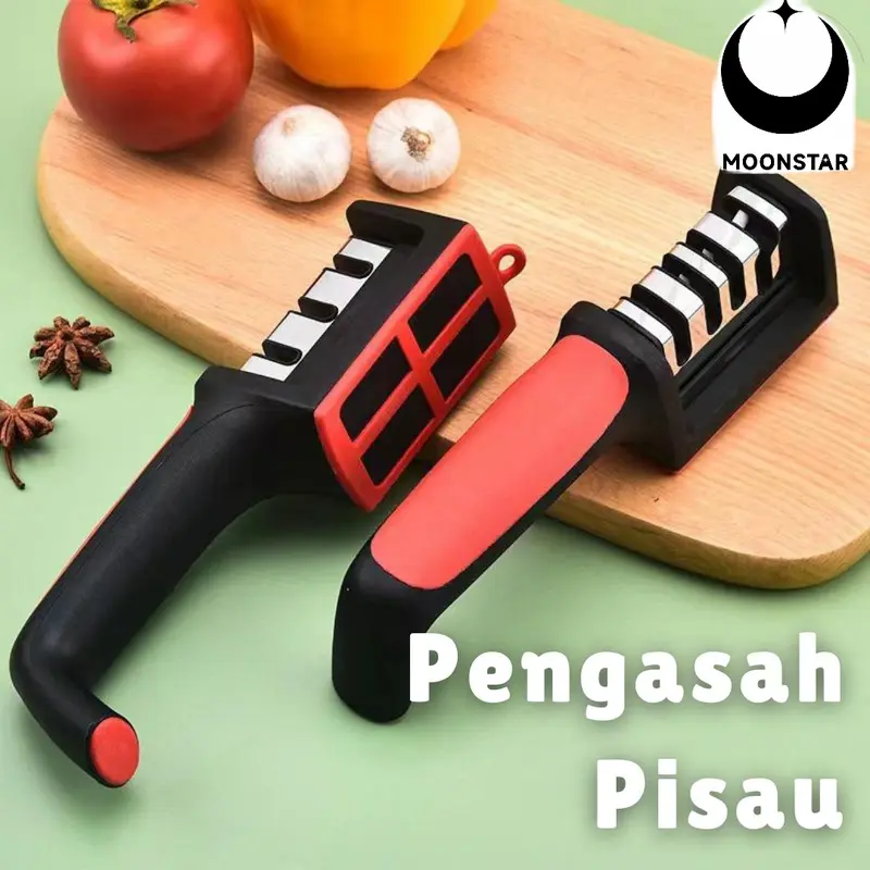 [MOON] Alat Asahan Pengasah Penajam Pisau Alat Dapur 3in1 / Alat Pengasah Pisau dan Gunting 3 in 1 Knife Steel 2
