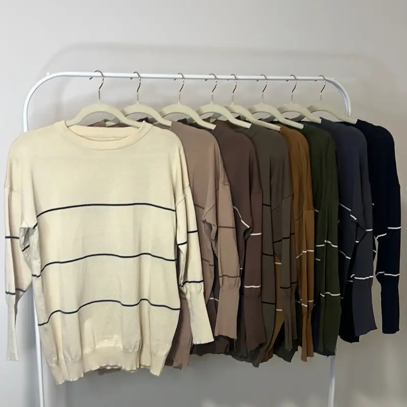 ELLIE STRETCHY KNITTED STRIPES PULLOVER