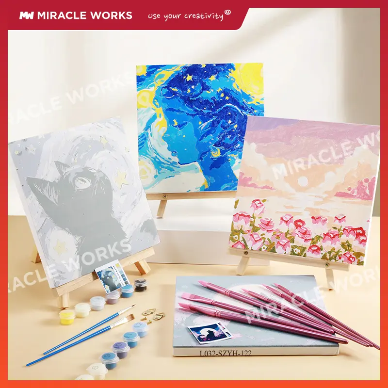 Miracle Works Tranh sơn dầu số hoá 20*20cm kèm khung, combo dụng cụ, Tranh Sơn Dầu Tổng Hợp Nhiều Mẫu