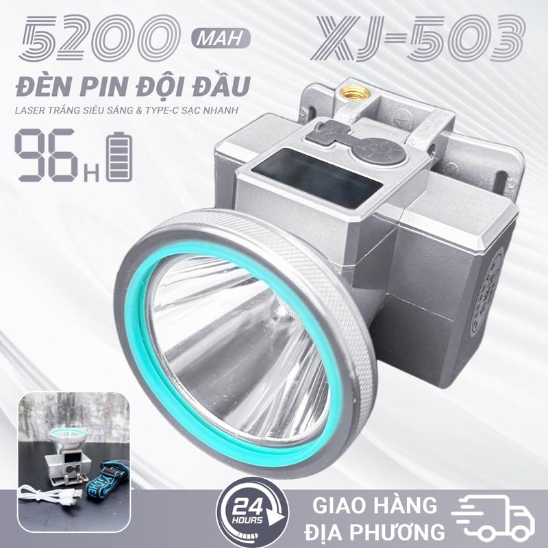  Đèn Pin Đội Đầu XJ503 Đèn tích điện Siêu Sáng Led Laser Siêu Sáng Tích Hợp Báo Hiển Thị Thời Gian Sáng Pin 5200mah den PIN đènpin dendoi  dauchong  nuoc Đèn Led Đội 