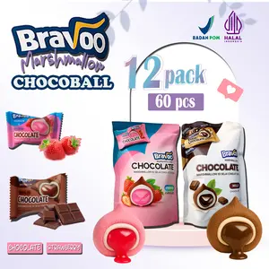 50PCS+10PCS FREE BRAVOO CHOCO BALL MARSHMELLOW 12 PACK ISI 60PCS HALAL BPOM MARSHMELLOW ISI SLAY STROBERRY DAN CHOKLAT PREMIUM JAJANAN SD MURAH HARGA GROSIR