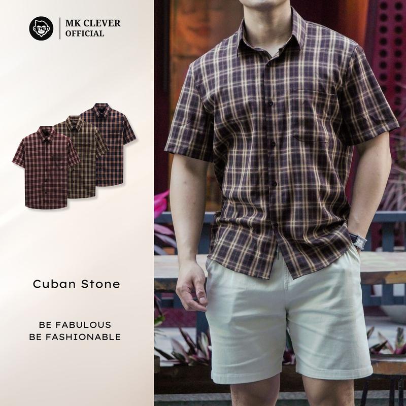 Áo sơ mi Cổ Đức Stone MK CLEVER họa tiết kẻ sọc, Chất liệu vải kẻ lạnh siêu đẹp, form dáng trẻ trung Menswear Nam