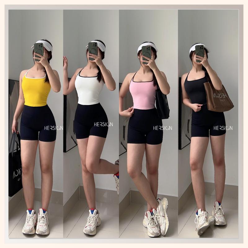  HERSIGN Bộ đồ tập gym nữ Set đồ thể thao nữ Quần đùi áo bra thể thao tập tennis pickleball SMIXA24N12 