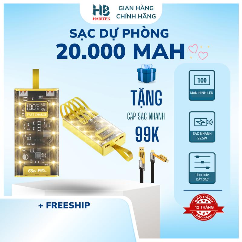 [Tặng Cáp Sạc Nhanh 4 Đầu] Sạc Dự Phòng 20.000MAH , Sạc Nhanh PD 120W/20W , Thiết Kế Trong Suốt, Có Đồng Hồ Hiển Thị Hiệu Điện Thế U (V), Cường Độ Dòng Điện I (Ampe) Có Đèn Ngủ, Bảo Hành 12 Tháng Sạc Pin Phụ Kiện   suot