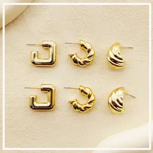 Anting Lapis Emas 925/Anting Wanita Baru/Anting Setengah Lingkaran Lapis Emas/Anting Gaya Korea Sederhana dan Modis