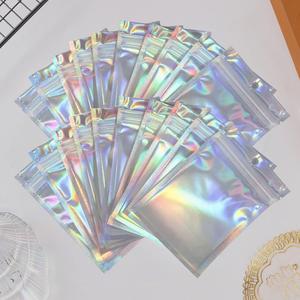 Bolsas con cremallera arcoíris holográficas 50/100, bolsas de plástico transparente reutilizables con sello láser y agujero para colgar, ideales para joyería, cosméticos y regalos
