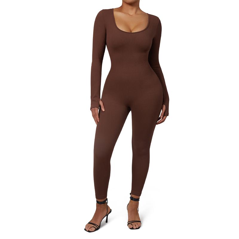 Mooslover Ribbed Jumpsuits Yoga Long Sleeve Workout Jumpsuits 3