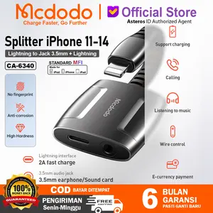 MCDODO Splitter For iPhone Lightning Ke Jack 3.5Mm + Lightning Audio Open Mic CA-6340