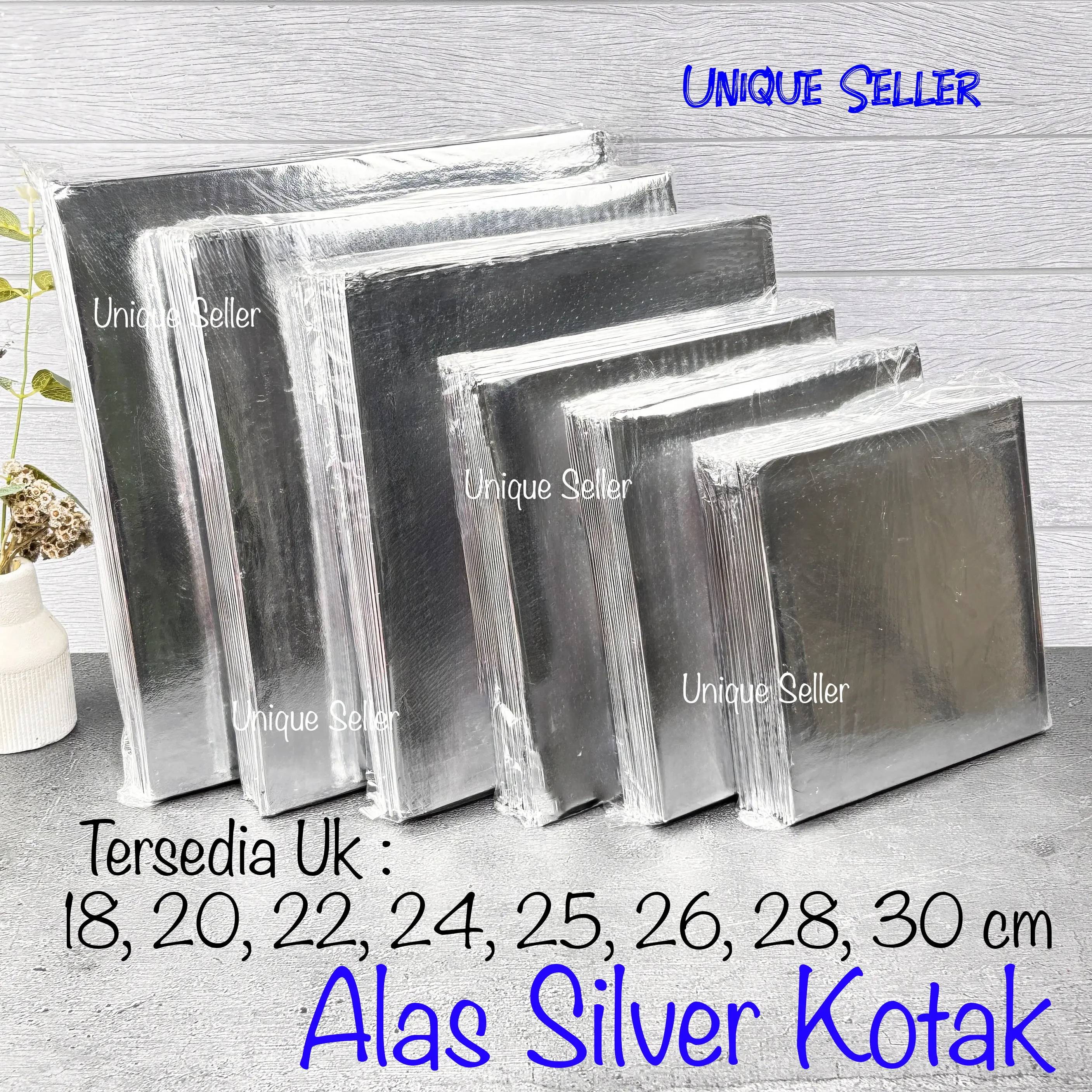 [Isi10] Alas Kue Tart KOTAK SILVER Uk 18 20 22 24 25 26 28 30 / Tatakan Kue Tart KOTAK SILVER uk 18x18 20x20 22x22 24x24 25x25 26x26 28x28 30x30 / Cake Board Silver Kotak Karton