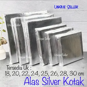 [Isi10] Alas Kue Tart KOTAK SILVER Uk 18 20 22 24 25 26 28 30 / Tatakan Kue Tart KOTAK SILVER uk 18x18 20x20 22x22 24x24 25x25 26x26 28x28 30x30 / Cake Board Silver Kotak Karton