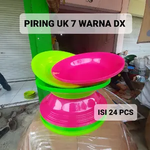 Paket hemat 24 pcs piring makan 7 inchi warna DX murah / Piring Plastik murah berkualitas anti pecah
