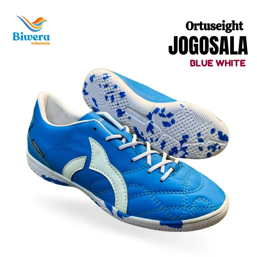 SEPATU FUTSAL ORTUSEIGHT UKURAN DEWASA WARNA BLUE WHITE set lengkap
