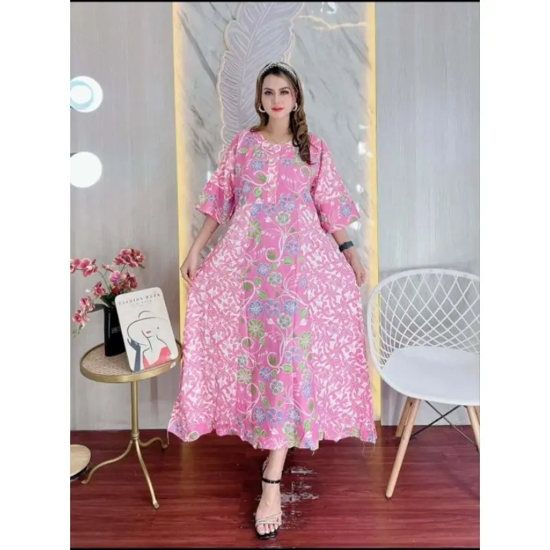 Daster Panjang Maura Terbaru Bahan Rayon Santung Nyaman Tebal LD 110 ALL Size Busui Kancing ibu hamil Pendek Motif Batik  Lengan Bumil Wanita 1