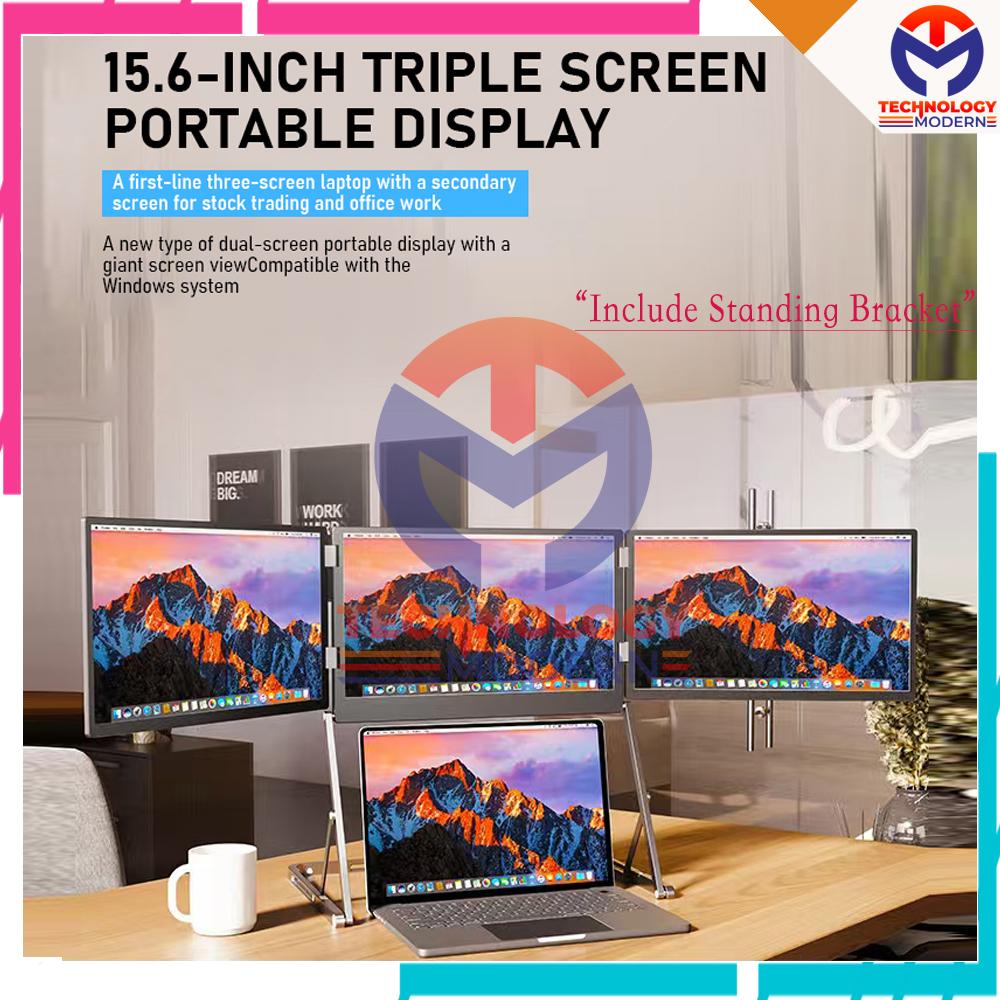 Portable Triple Screen Monitor 15.6 Inch Extend 4 Display Support Windows & Mac (M1 M2 M3 M4) Include Standing Bracket