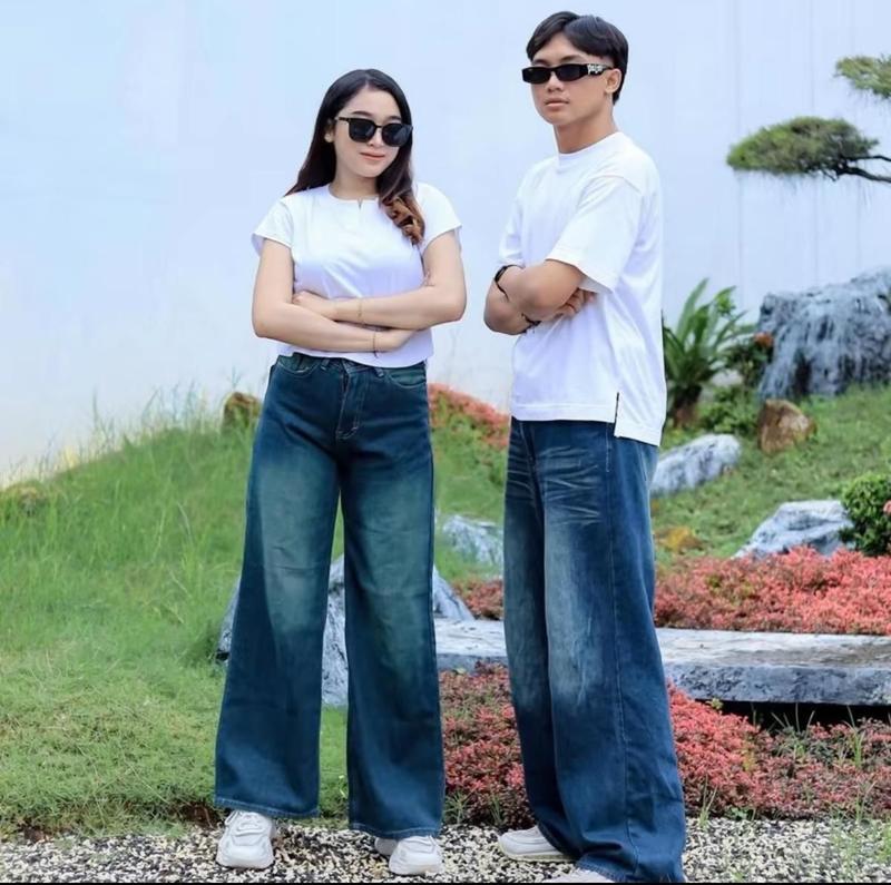 [UNISEX] Celana Jeans Retro Loose Wanita Pinggang Highwaist Korean Style Kekinian - Baggy Jeans Gombrong Panjang Pria Wanita 2