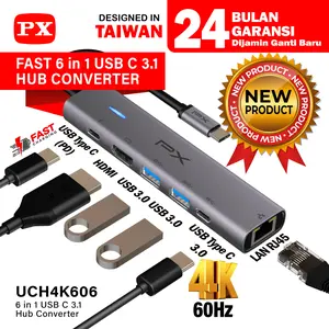 USB Type C 3.1 Type C Hub Converter HDMI 4K 60Hz USB 3.0 Type C LANRJ45 Laptop Macbook 6 in1 PX UCH4K606