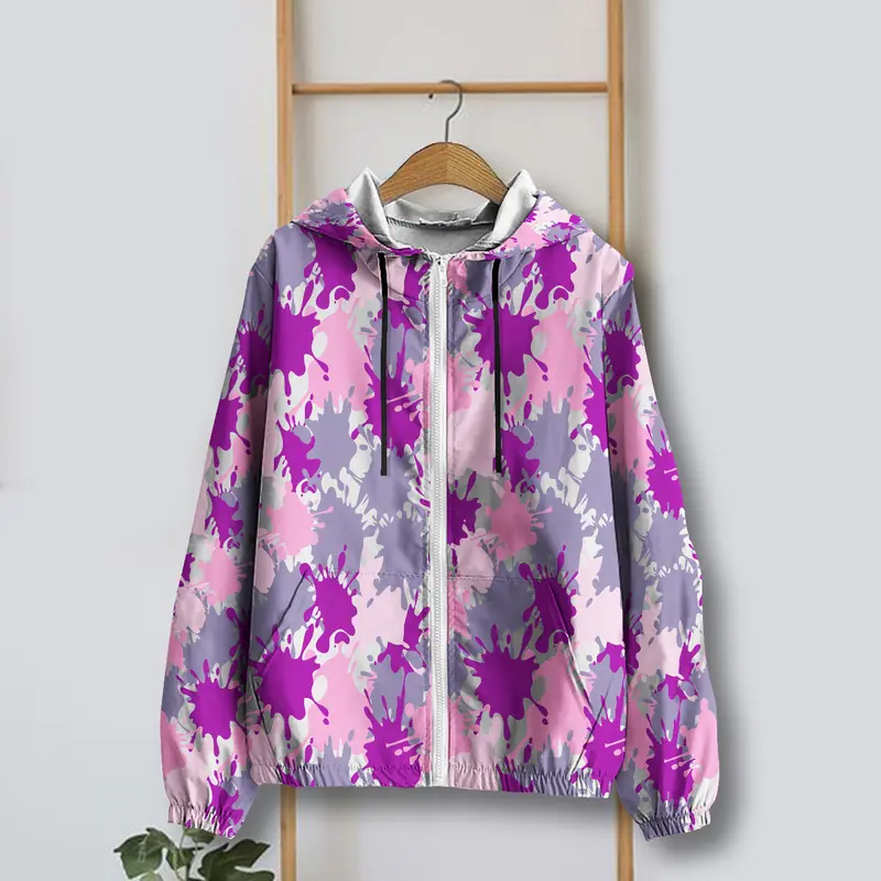 Jaket Parasut Waterproof Motif Cat Vintage Abstrak Warna Lucu Jaket Printing 0