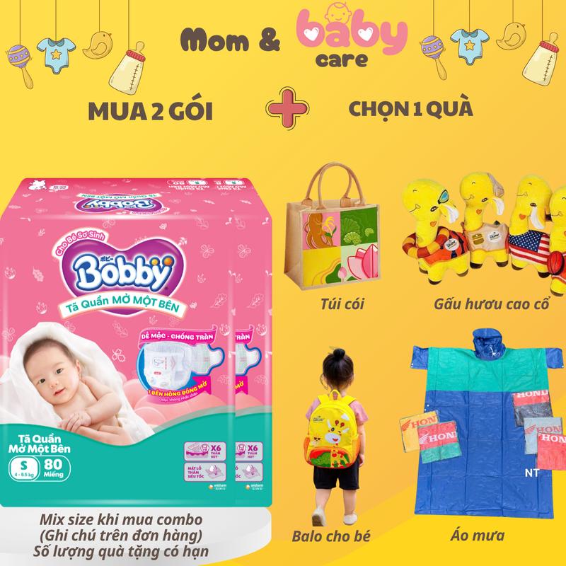  Combo 2 Tã quần Bobby mở một bên dành cho bé sơ sinh size NB70+6 S80 