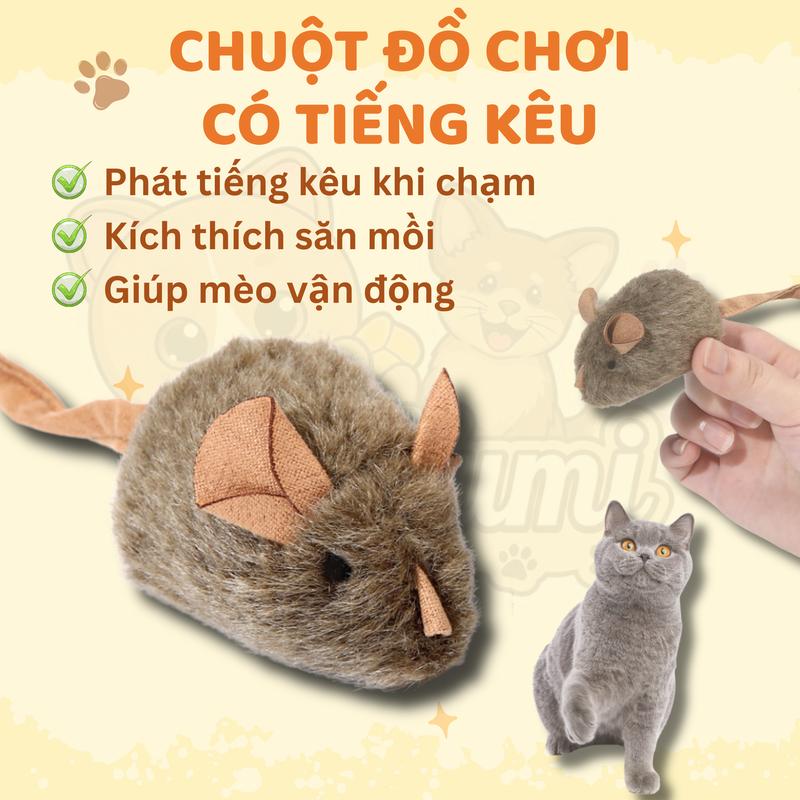 Đồ Chơi Mèo Chuột Giả Phát Tiếng Kêu, Lông Nhung Mềm, Đuôi Dài, Kích Thích Săn Bắt, Giảm Stress Cho Thú Cưng