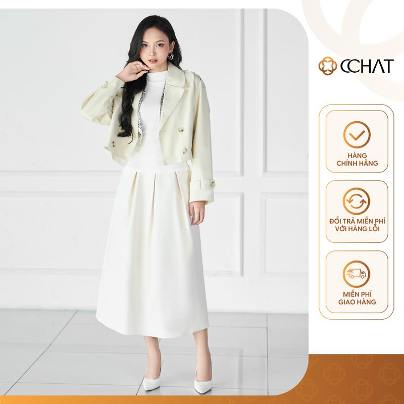 Chân Váy Nữ CCHAT Dáng A Xếp Ly Thân Trước Thân Sau Cạp Chun Túi Chéo Sườn Chất Kaki 25CDS2006ST