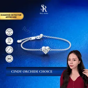 Roystone_Moissanite Gelang Tangan Wanita Original Sertifikat GRA Silver925 Lapis Emas18K_Lovely Three  Bracelet 0,3CT