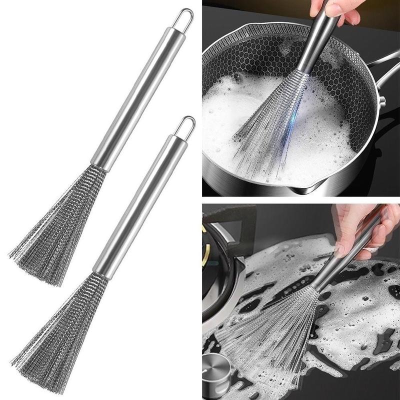 Chổi Cọ Chà Rửa Nồi, Chảo Inox Có Tay Cầm Không Rỉ Sét Giúp làm sạch vết…