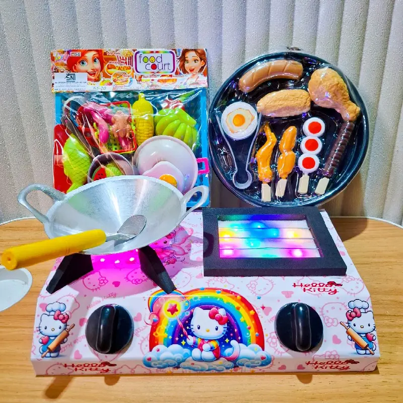 Mainan Masak Masakan Mini 1 Set Anak Hello Kitty dengan Kitchen Set Kompor Mini 2 Tungku dan Lampu LED - Toys dapur  miniatur mainan jualan Hadiah 1
