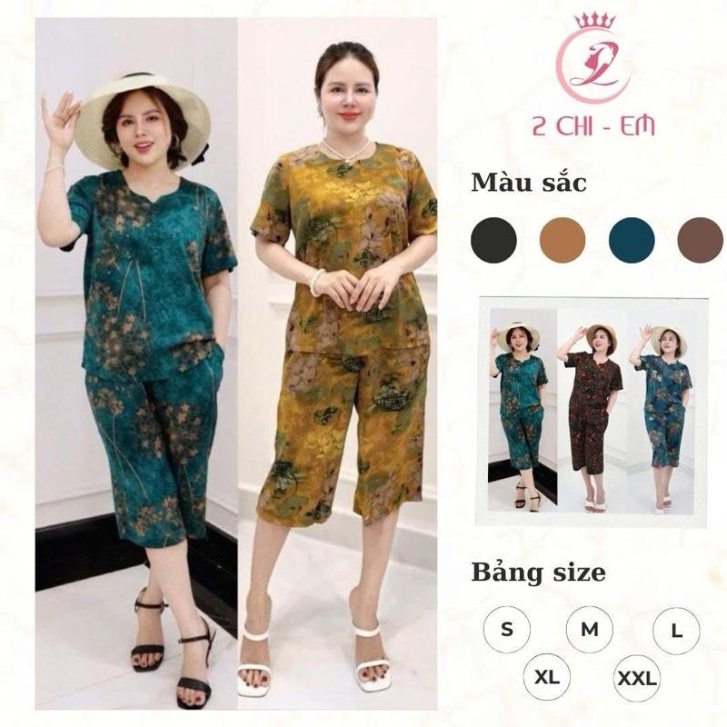 HCE Combo 3 bộ, Đồ Bộ Trung Niên cho mẹ , Áo Cổ Tròn, Quần Suông Lửng Ngang Gối Vải Luạ Nhập cao cấp Nữ Women Top