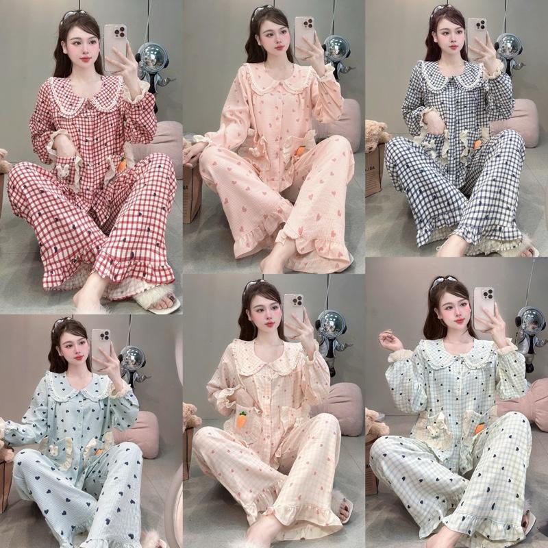 Bộ đồ Nữ mặc nhà cổ sen kèm Thỏ Carot chất liệu Vân mây cao cấp xinh xắn dễ thương DD66 Sammy