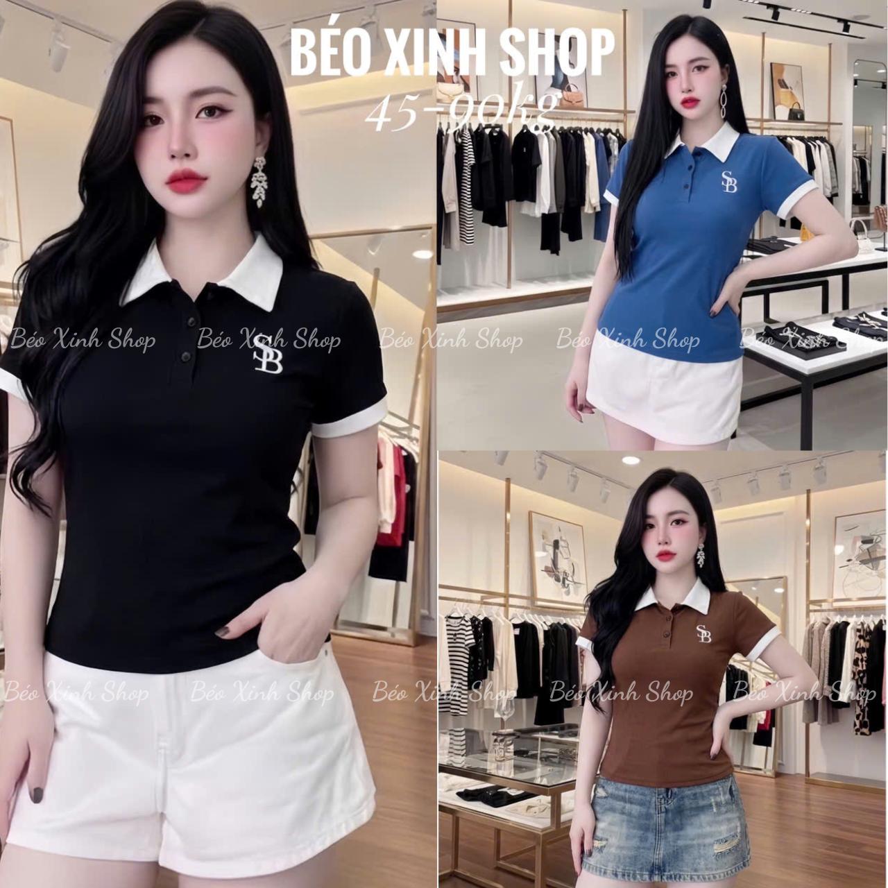 Thời Trang Bigsize Áo Thun Polo Phối Thêu Chữ Cao Cấp Thanh Lịch Vải Thun Gân Tăm Bigsize Từ 45 - 90Kg Dễ Thương Top Nữ Women - A.1777