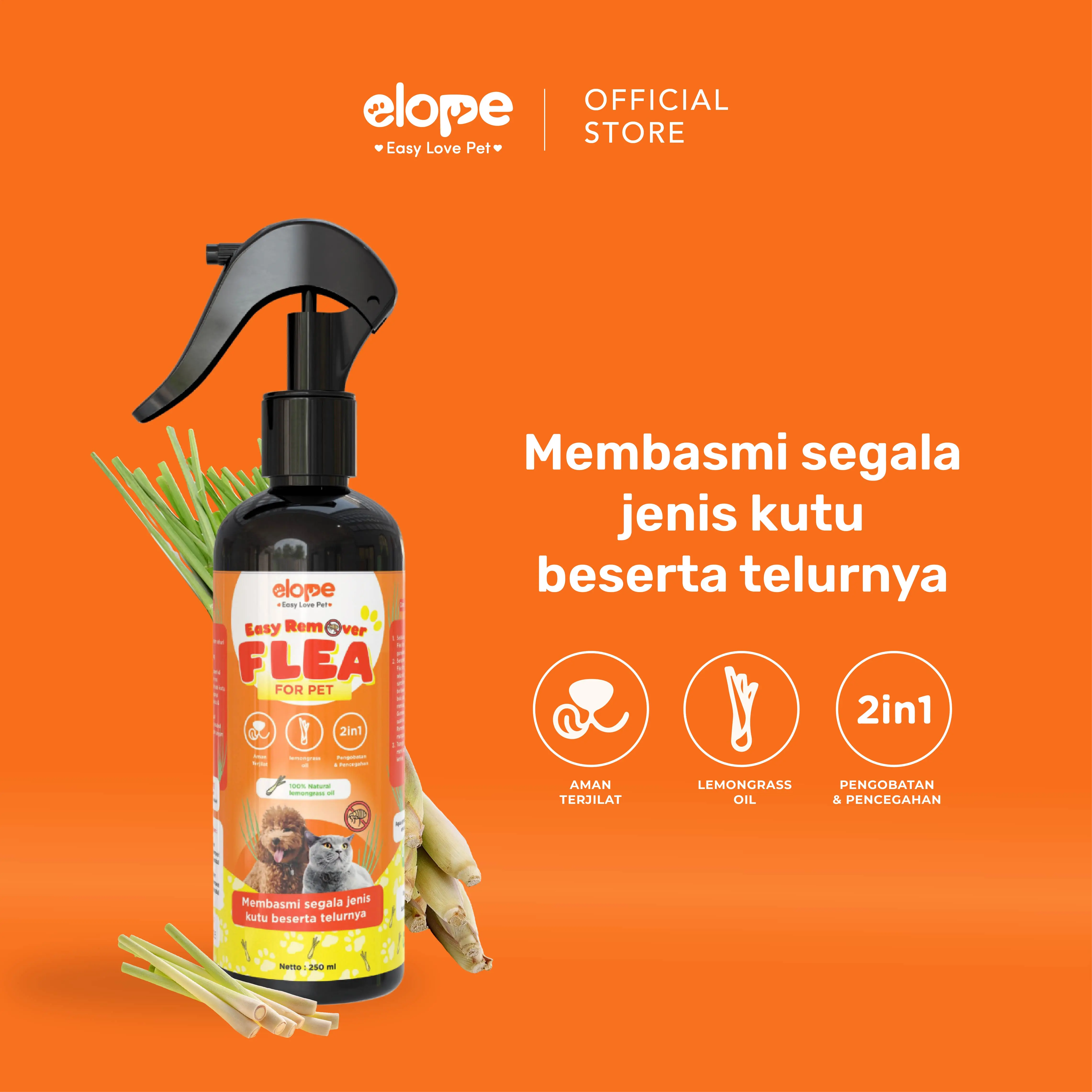 ELOPE OBAT KUTU KUCING SPRAY PEMBASMI TELUR KUTU TUNGAU CAPLAK ANJING KUCING