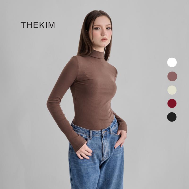 THEKIM Áo giữ nhiệt cổ 3 phân nhiều màu , chất thun tăm lót lông nhẹ , áo giữ nhiệt dài tay trơn basic cho nữ T219 Women Women