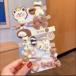 Set Jepit Rambut Anak 14pcs - Kartun Imut Warna Warni Aksesoris Rambut Putri Lucu dengan Desain Beruang dan Pita Cantik