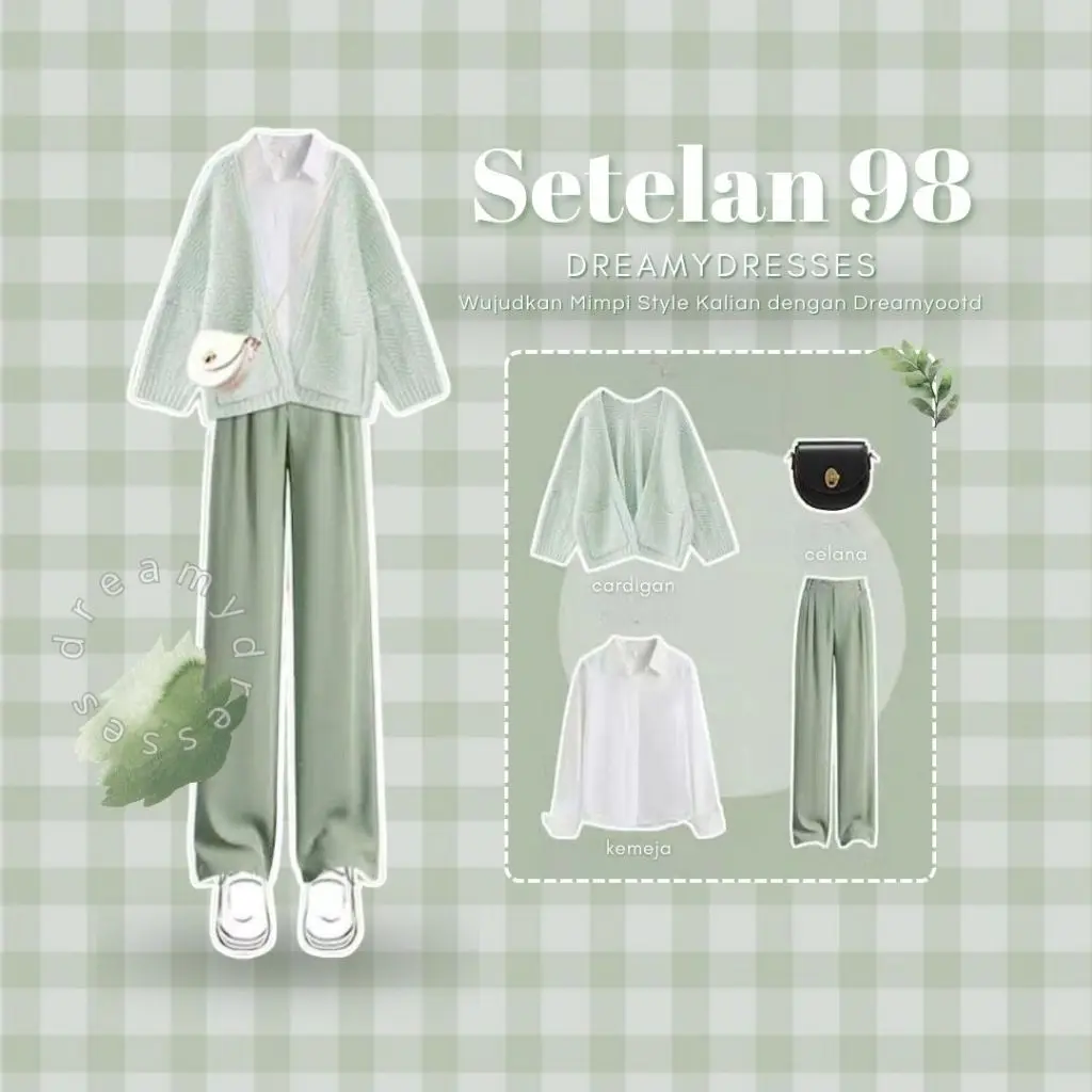 3in1 Set 98 - OOTD Setelan cardigan Rajut celana Mint Korean Style Satu Set Kaos RIB Premium Outfit Jennie BKK Style Outfit Lebaran