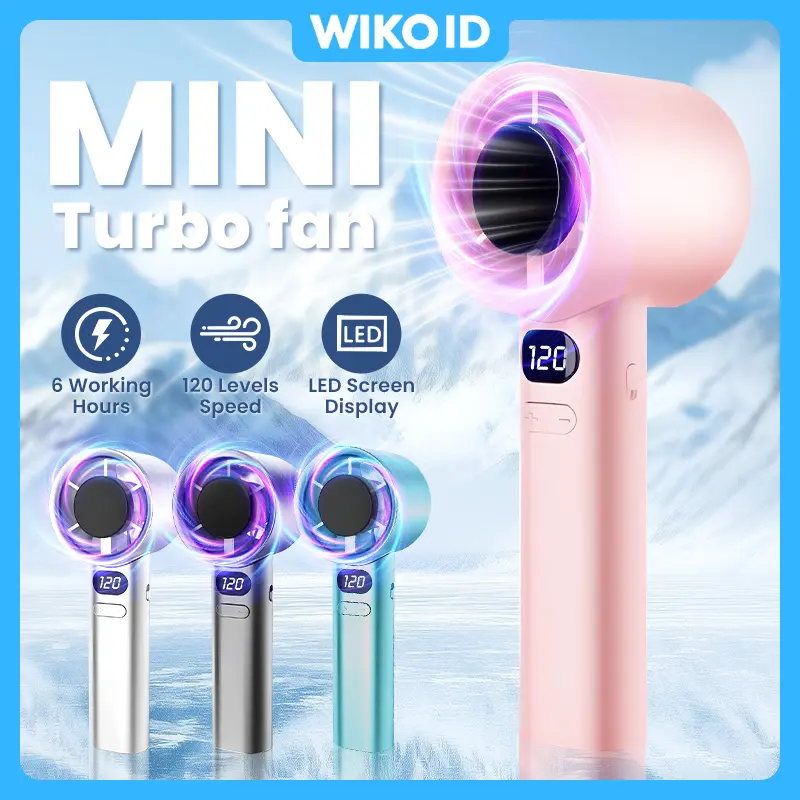 WikoID Mini Fan SF04 Kipas Angin Portable Genggam Cooling Turbo Fan High Speed 120 Gear Wind Digital Display Adjustable Wind 3000mAh