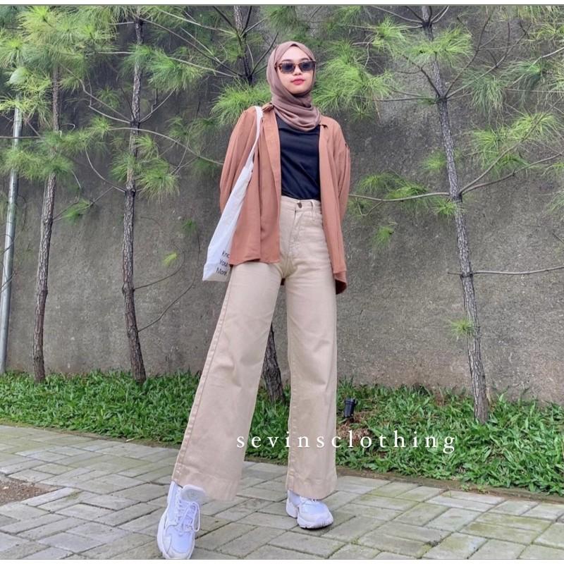 Highwaist Celana loose Bawahan jeans wanita warna  vaforit 1