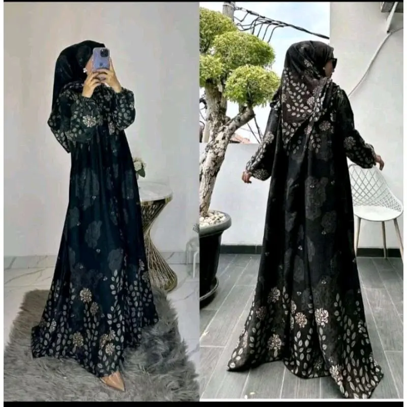 GAMIS SET HIJAB RAYON PREMIUM BLACK SERIES // GAMIS SULTAN ZR ETNIK // GAMIS LEBARAN // GAMIS VIRAL // GAMIS 2in1 // GAMIS CANTIK // SETELAN HIJAB GAMIS Muslim Wanita Mewah Tebal Nyaman 4