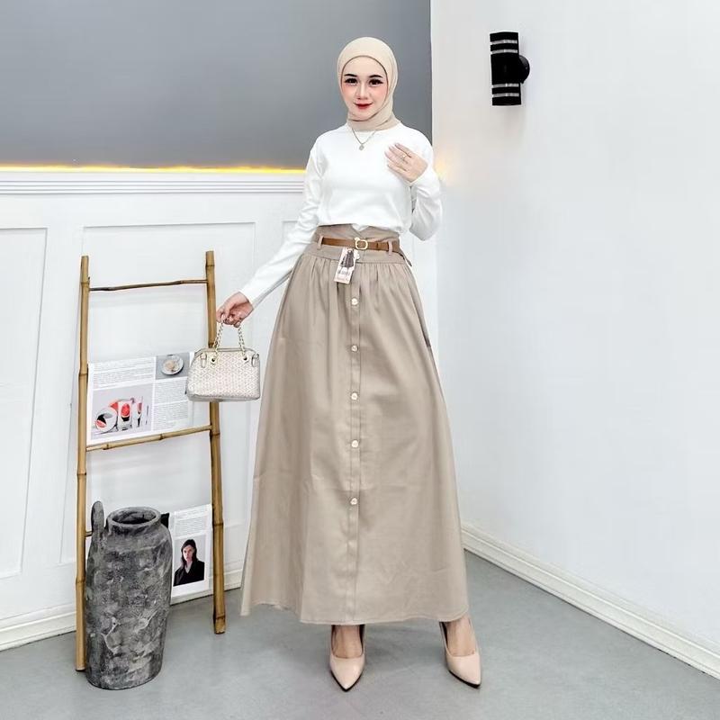 JESIKA- Joy Skirt Korean Style- Terbaru Maxi Skirt Katun Strech - Skirt Model Midi & Panjang- Rok Wanita Terlaris Serut 1